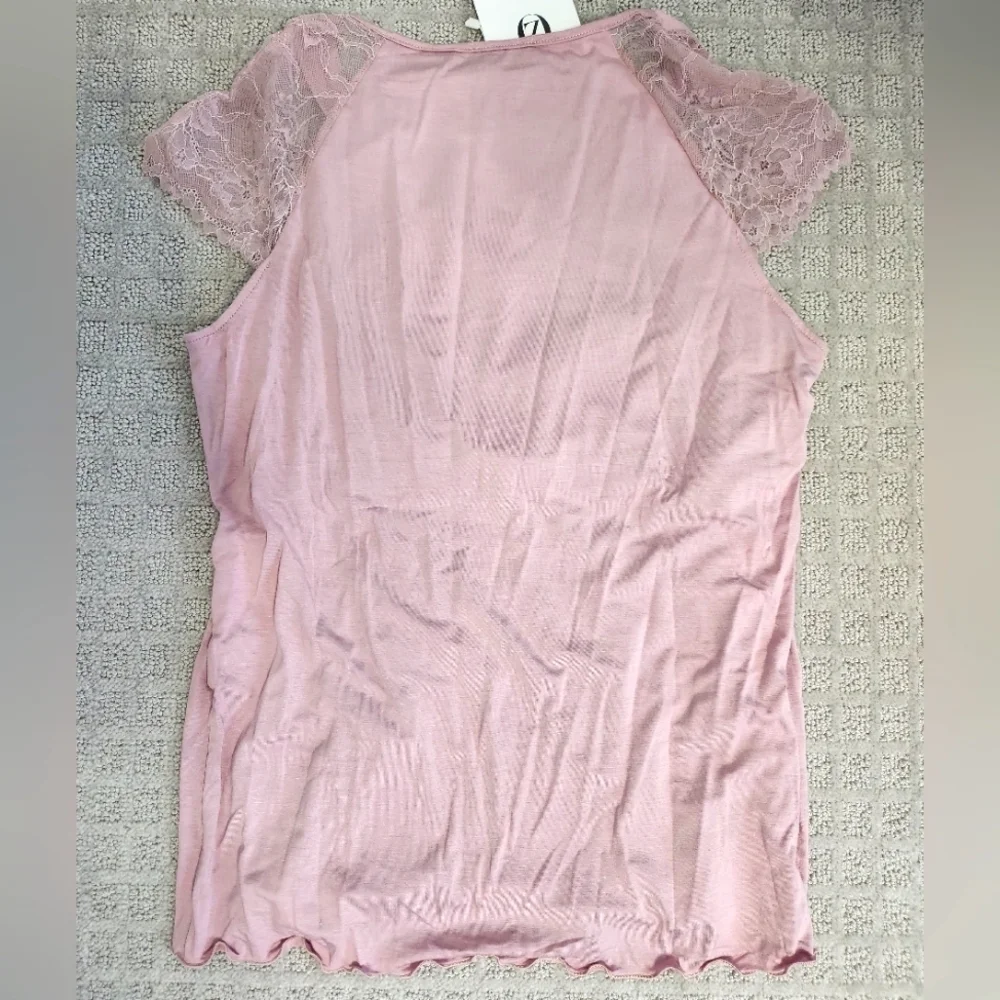 Oh Zuza Soft Pink V-Neck Pajama Set with Lace Trim size Large - Picture 3 of 9